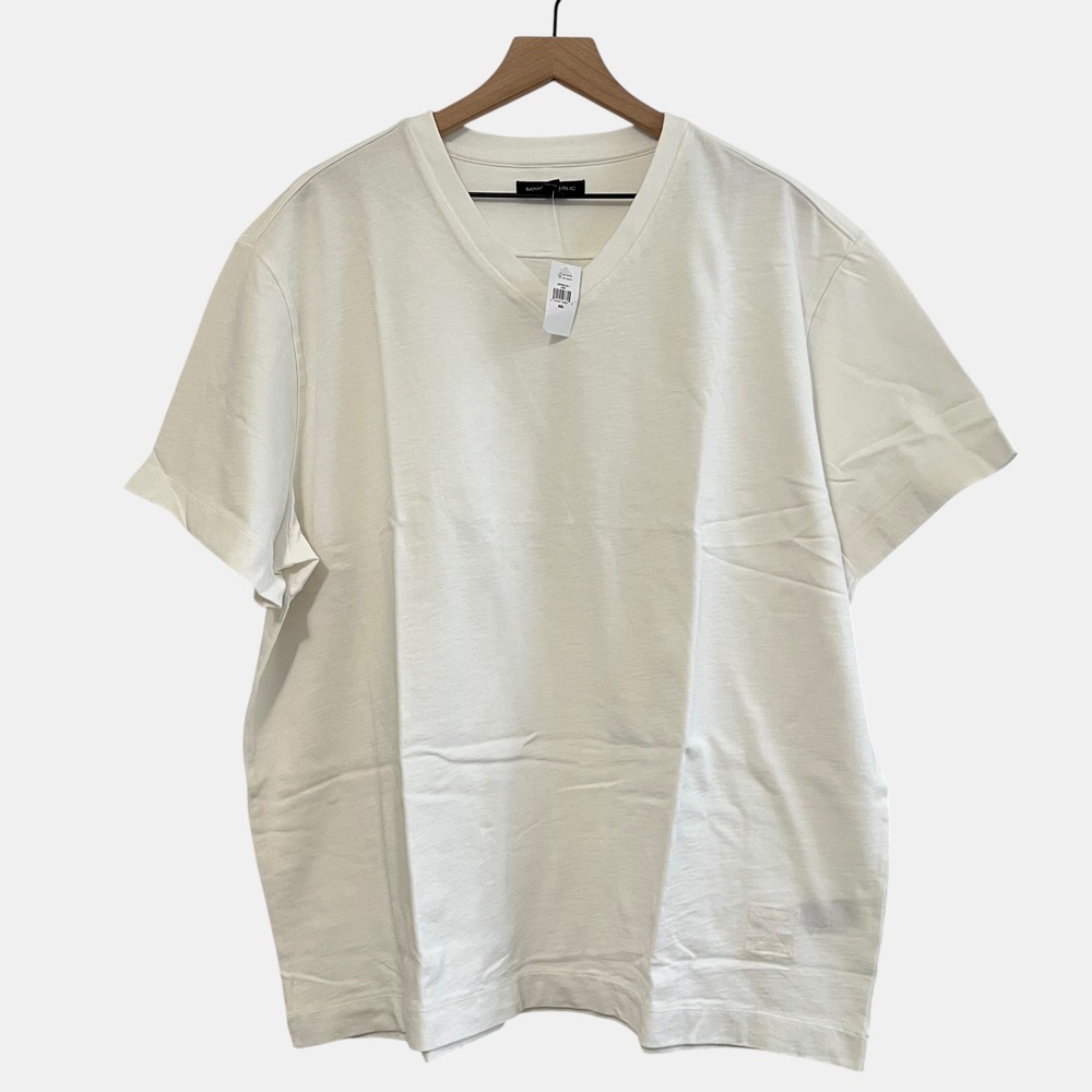 Banana Republic Men's Heavyweight Cotton White VNeck TShirt XXL NWT Quiet Luxury